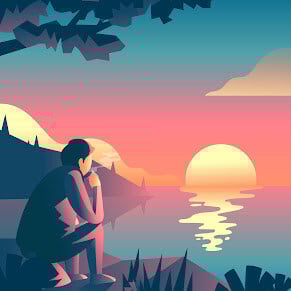 Person looking at beach with sunset
