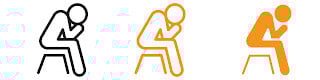 stick man sitting with head in hands